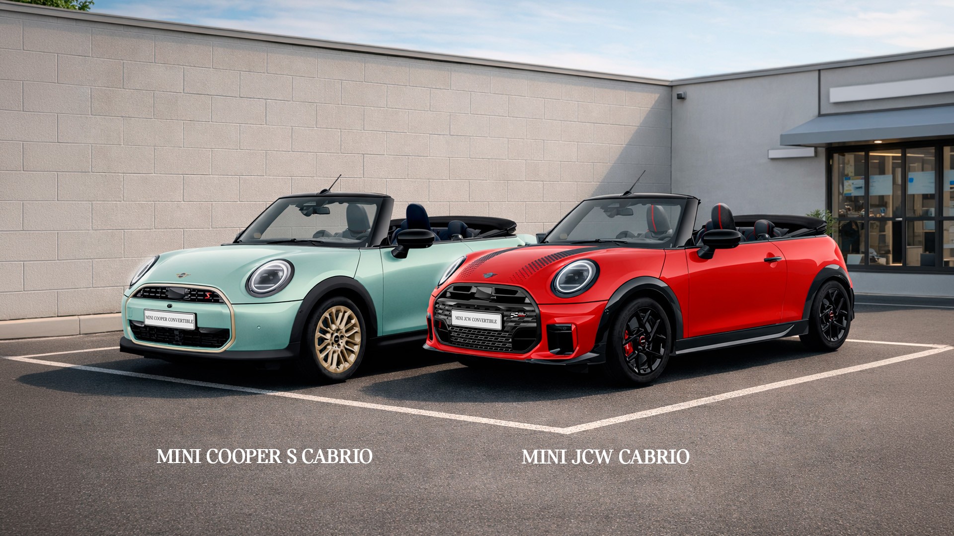 The new MINI convertible in yellow is cruising along a road, highlighting its stylish features and open-top design.